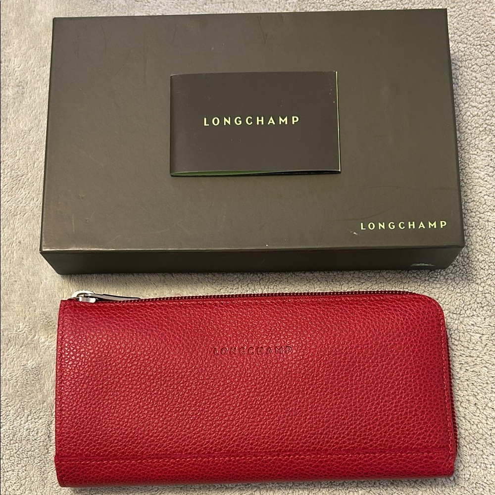 Longchamp Cherry Red Leather Zip Wallet